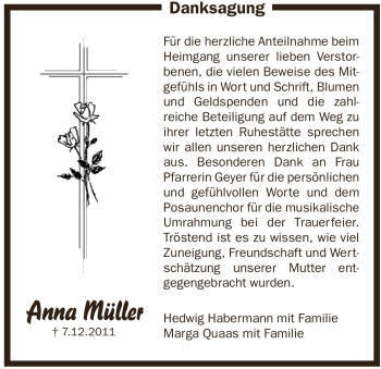Traueranzeige von Anna Müller von Pegnitz-Zeitung
